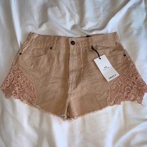 Forever 21 Rustic Pink Denim Shorts w/ Floral Lace